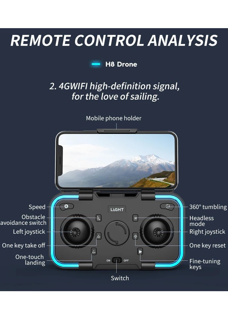 H8 Drone 4K HD Dual Camera 2.4G Wifi Optical Flow Positioning Obstacle Avoidance Aerial Mini Drone Toy Foldable Quadcopter