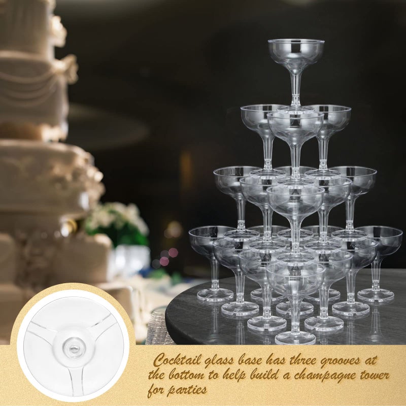 Zopeal زوبيل 30 قطعة كؤوس شمبانيا 5 أونص بلاستيكية برج شمبانيا كؤوس مارتيني قابلة للتخلص منها كؤوس مارجريتا ذات قاعدة قابلة للتكديس لحفلات الزفاف وأعياد الميلاد والحانات (شفافة) - Image 4