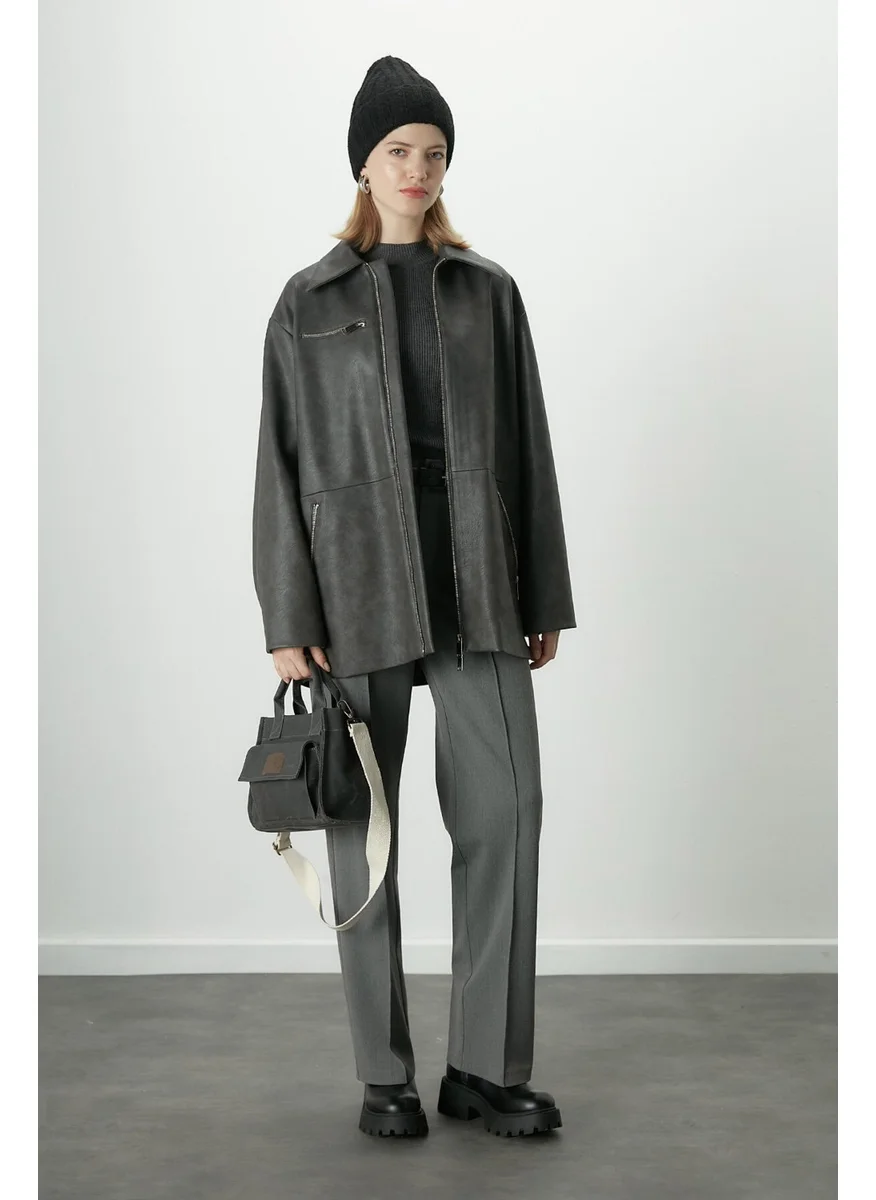 Manuka Aged Effect Leather Jacket Anthracite