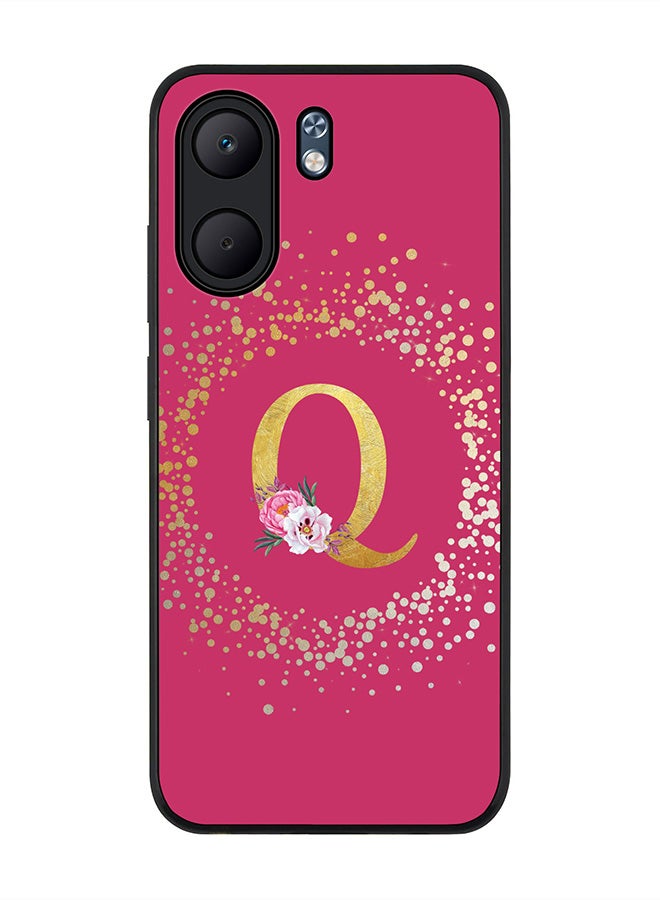Stylizedd For Oppo A5x 5G / A5x 4G Case,Slim fit Camera Protection, Shockproof Thin Phone cover  - Custom Monogram Floral - Q ( Deep Pink )