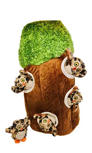 Glow Pups Dog Puzzle Toy Tree with Hide and Seek Squeaky Owl Plush Toys Interactive Fun for Small and Medium Dogs Promotes Mental Stimulation Large Green Forest Animal - Image 1