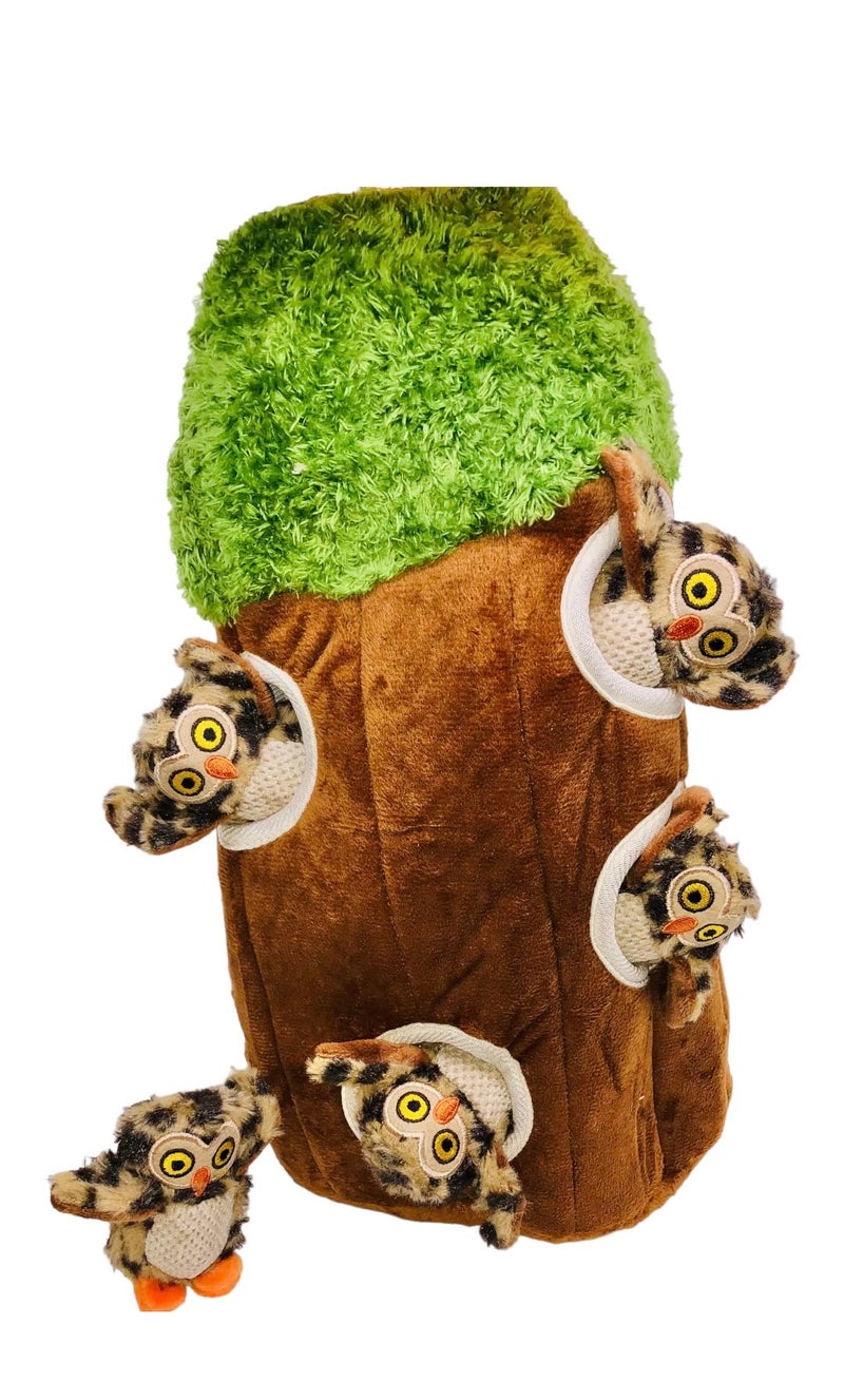 Glow Pups Dog Puzzle Toy Tree with Hide and Seek Squeaky Owl Plush Toys Interactive Fun for Small and Medium Dogs Promotes Mental Stimulation Large Green Forest Animal - Image 2
