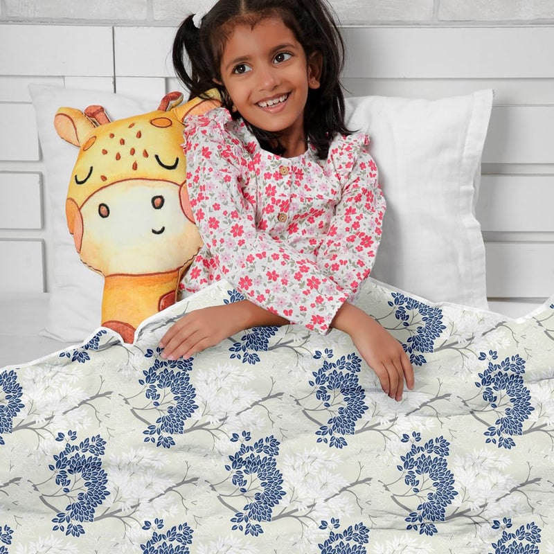 Divine Casa Floret 100 Cotton Single Kids Dohar 120 GSM Soft Lightweight Throw Blanket Cozy Breathable Bedding AllSeason Comfort 140 x 100 CM Grey Blue - Image 2