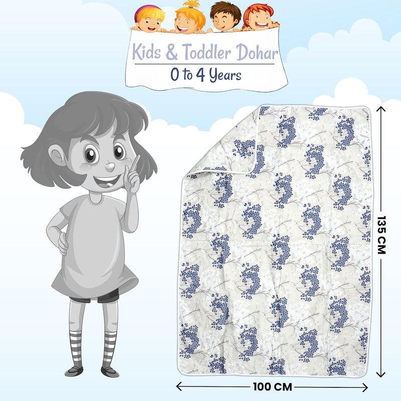 Divine Casa Floret 100 Cotton Single Kids Dohar 120 GSM Soft Lightweight Throw Blanket Cozy Breathable Bedding AllSeason Comfort 140 x 100 CM Grey Blue - Image 3