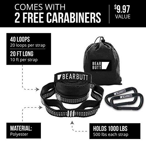 Bear Butt Kodiak Hammock Straps For Trees - 20 Feet Long Hammock Tree Straps - 40 Combined Loops - Holds 1000 Pounds - Camping Hammock Straps - Hammock Tree Straps With Carabiner - Hammock Accessories - Image 3