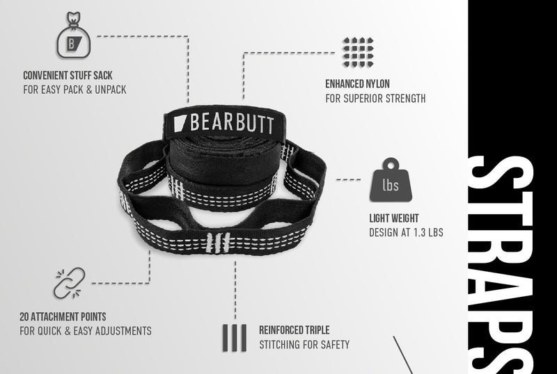 Bear Butt Kodiak Hammock Straps For Trees - 20 Feet Long Hammock Tree Straps - 40 Combined Loops - Holds 1000 Pounds - Camping Hammock Straps - Hammock Tree Straps With Carabiner - Hammock Accessories - Image 2