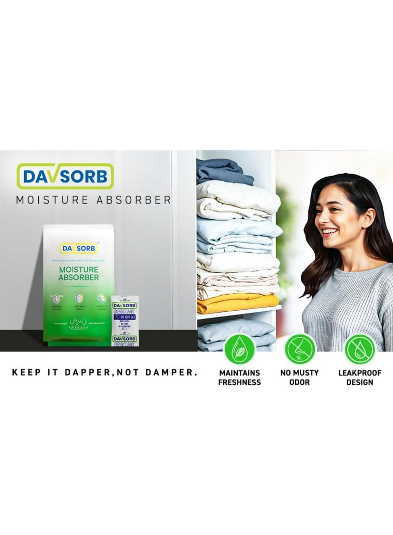 CILICAnT مزيل رطوبة الغرف DAVSORB، أكياس امتصاص الرطوبة، مناسب للمنزل والسيارات والأجهزة الإلكترونية وخزانة الملابس ورفوف الأحذية | يقاوم الرطوبة الزائدة ويمنع العفن والفطريات؛ عبوة من 3 أكياس، وزن كل كيس 100 غرام (3 × 100 = 300 غرام)، أبيض - Image 2