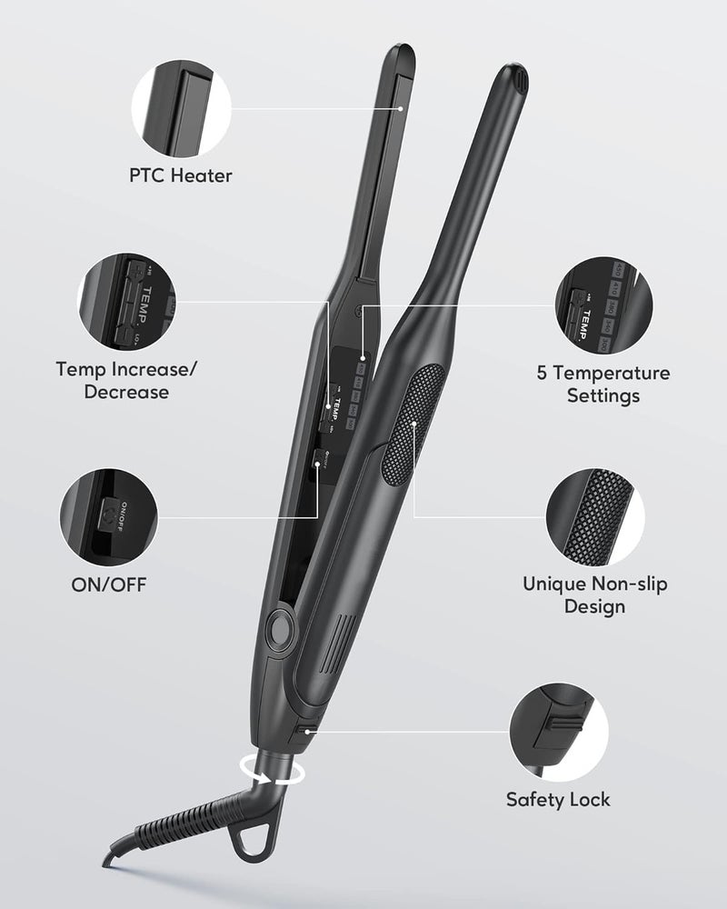 Telfun Mini Flat Iron - 3/10" Ultra-Slim Straightener for Short Hair, Bangs & Beard, Fast 15-Second Heat-Up, Adjustable Temperature & Dual Voltage - Image 3