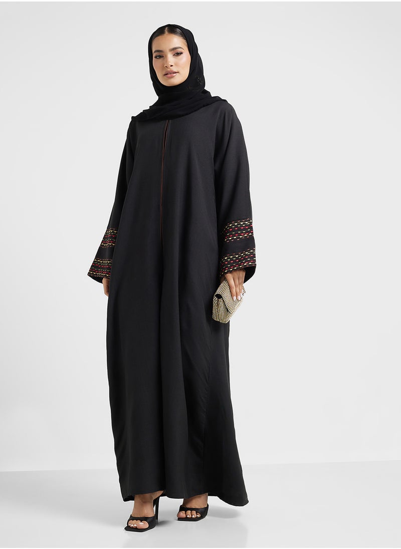 hayas closet Black Abaya with Embroidery at back  - Image 1