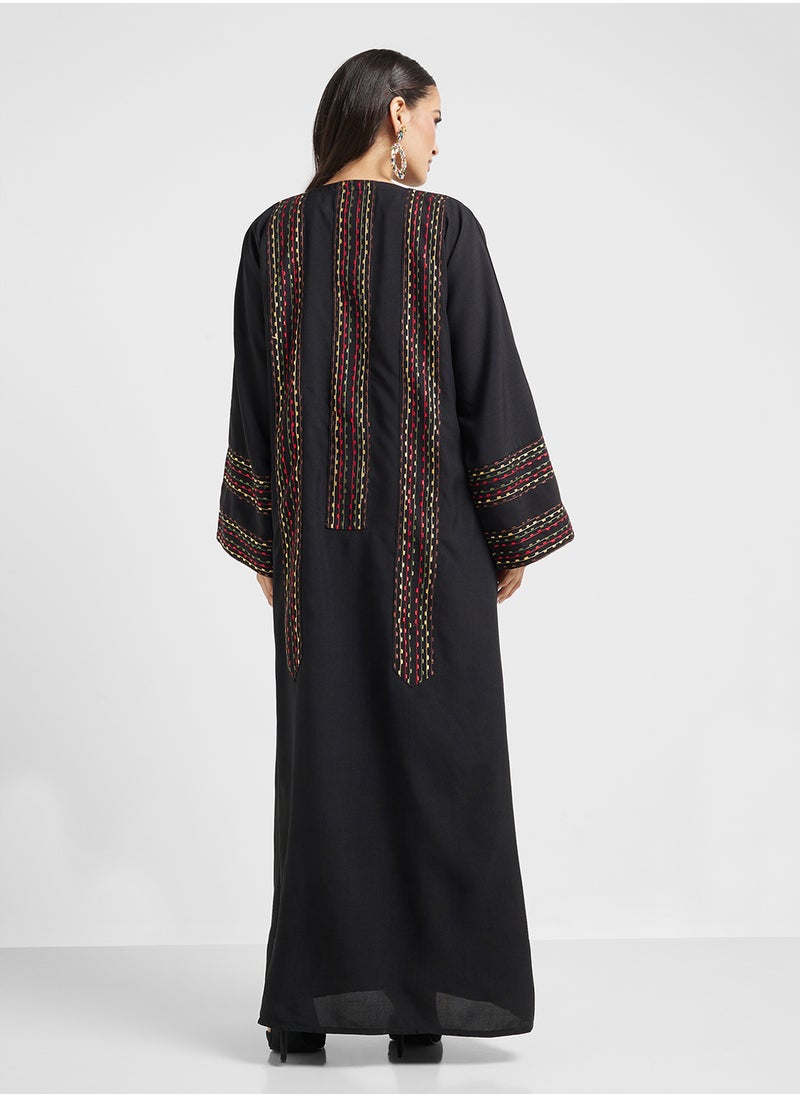 hayas closet Black Abaya with Embroidery at back  - Image 2