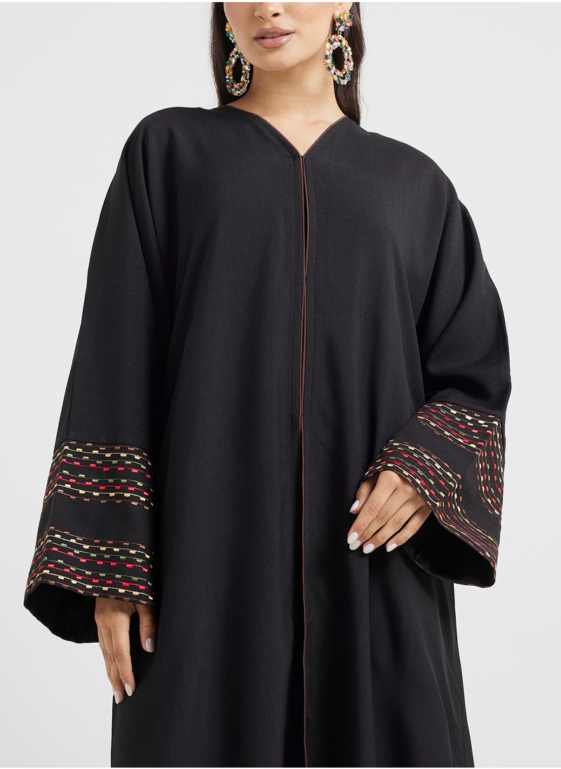 hayas closet Black Abaya with Embroidery at back  - Image 3