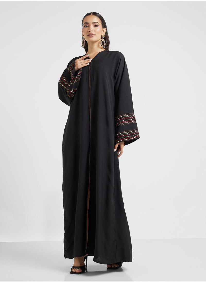hayas closet Black Abaya with Embroidery at back  - Image 5