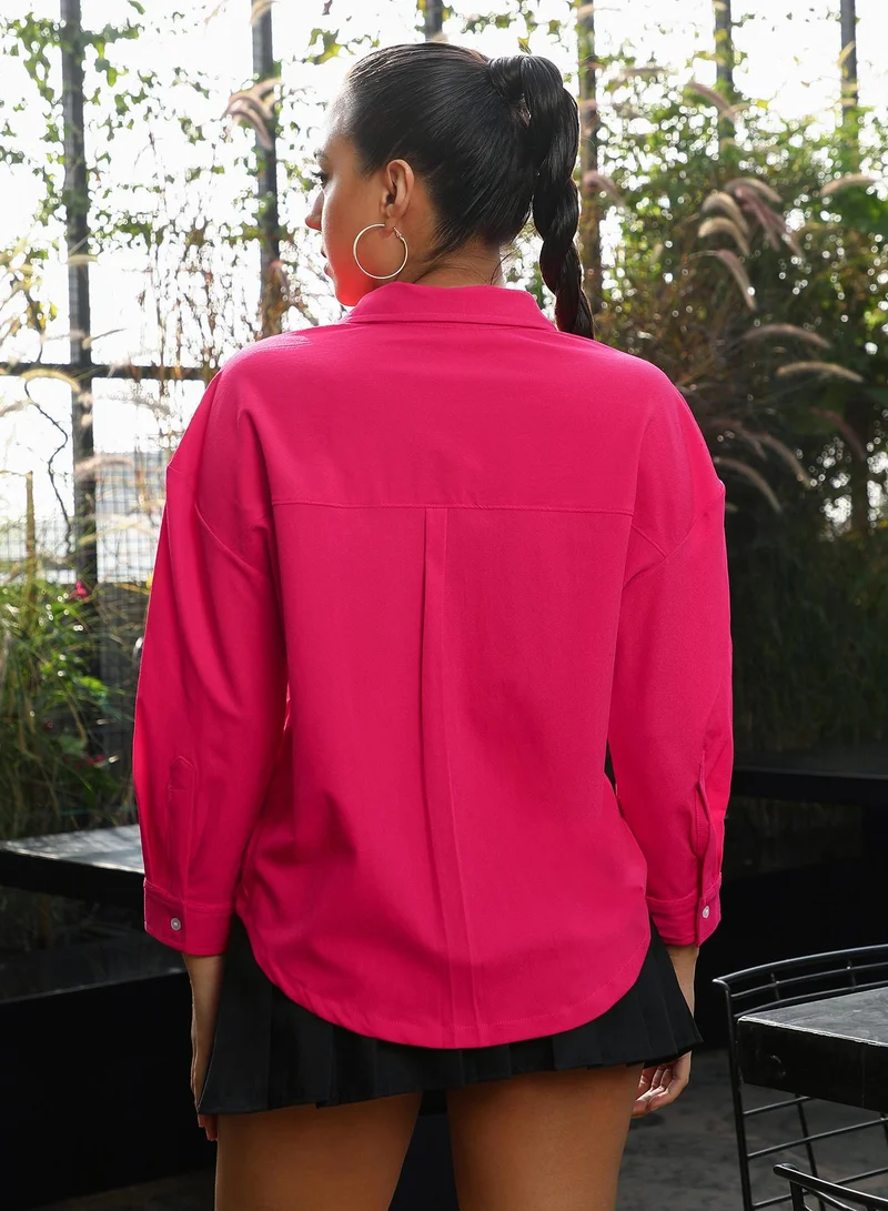Pinacolada  Women's Rose Red Twill Oversized Shirt | نساء | أكمام طويلة | سادة | طوق منتشر | كاجوال كبير الحجم | قميص for Women | Best Price UAE