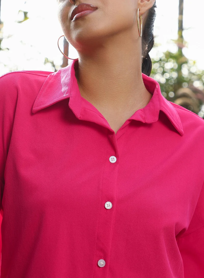 Pinacolada  Women's Rose Red Twill Oversized Shirt | نساء | أكمام طويلة | سادة | طوق منتشر | كاجوال كبير الحجم | قميص for Women | Best Price UAE