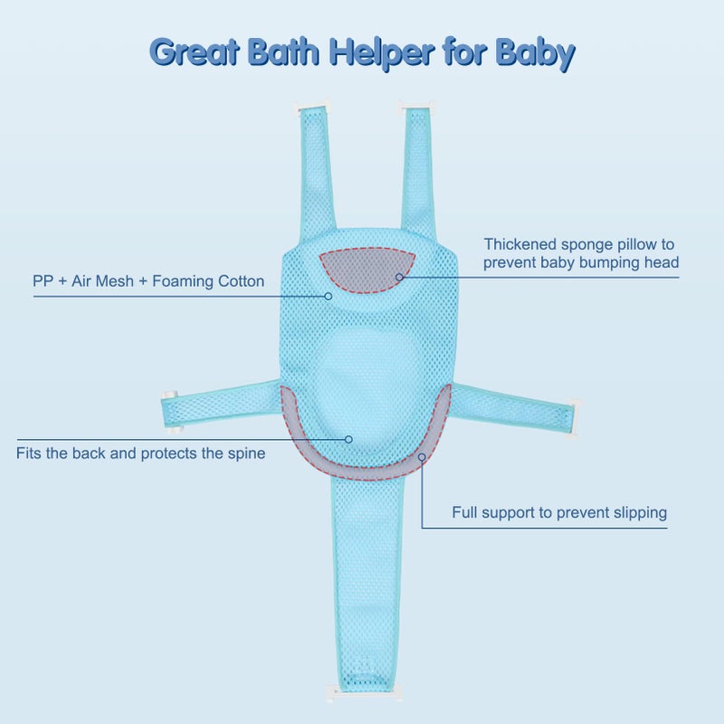 Colorlife Baby Bath Seat Support Net Infant Bathing Seat Support Mat, Adjustable Comfortable Non-Slip Five-Pointed Baby Shower Net Bathtub Sit Up Mesh for Newborn 0-6 Months-Light Blue(No Bathtub) - Image 4