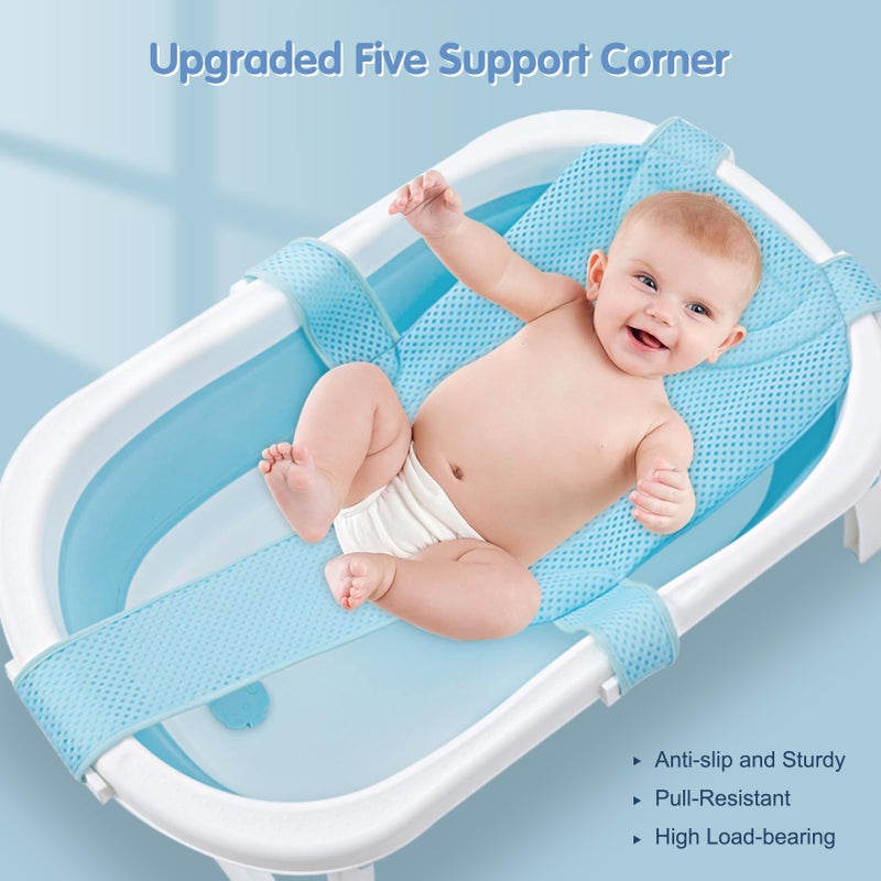 Colorlife Baby Bath Seat Support Net Infant Bathing Seat Support Mat, Adjustable Comfortable Non-Slip Five-Pointed Baby Shower Net Bathtub Sit Up Mesh for Newborn 0-6 Months-Light Blue(No Bathtub) - Image 2