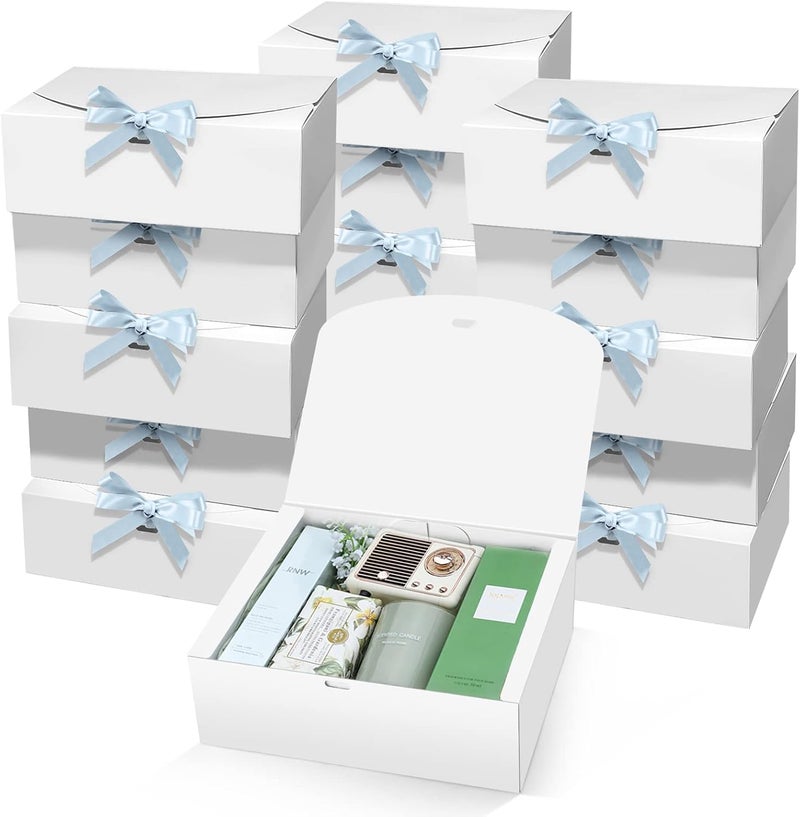 PEKGRIL 15 PCs Gift Boxes with Lids, White 10X8X4 Inch Gift Boxes, Bridesmaid Proposal Box with Ribbon, Kraft Paper Boxes for Wedding, Packaging, Present, Birthday, Christmas, Party - Image 1