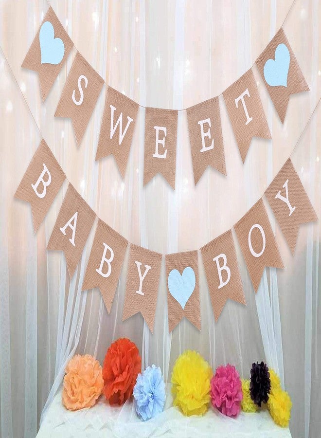 WAWOO Sweet Baby Boy Burlap Banner - Rustic Baby Shower Decorations, Photo Props (Sweet Baby Boy Blue) - Image 3