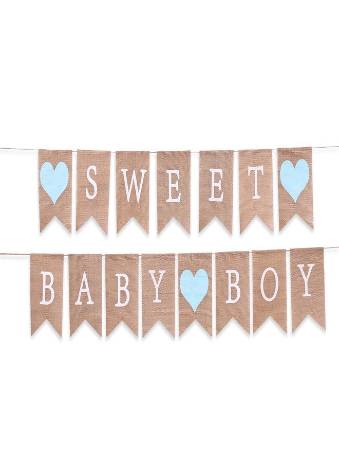 WAWOO Sweet Baby Boy Burlap Banner - Rustic Baby Shower Decorations, Photo Props (Sweet Baby Boy Blue) - Image 2