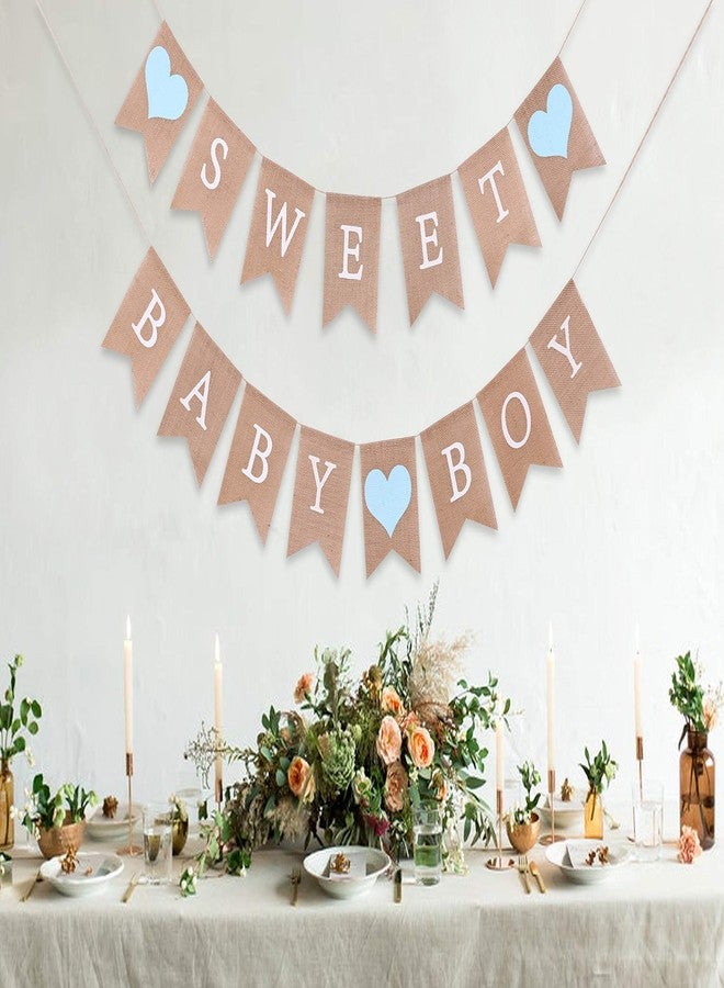 WAWOO Sweet Baby Boy Burlap Banner - Rustic Baby Shower Decorations, Photo Props (Sweet Baby Boy Blue) - Image 4