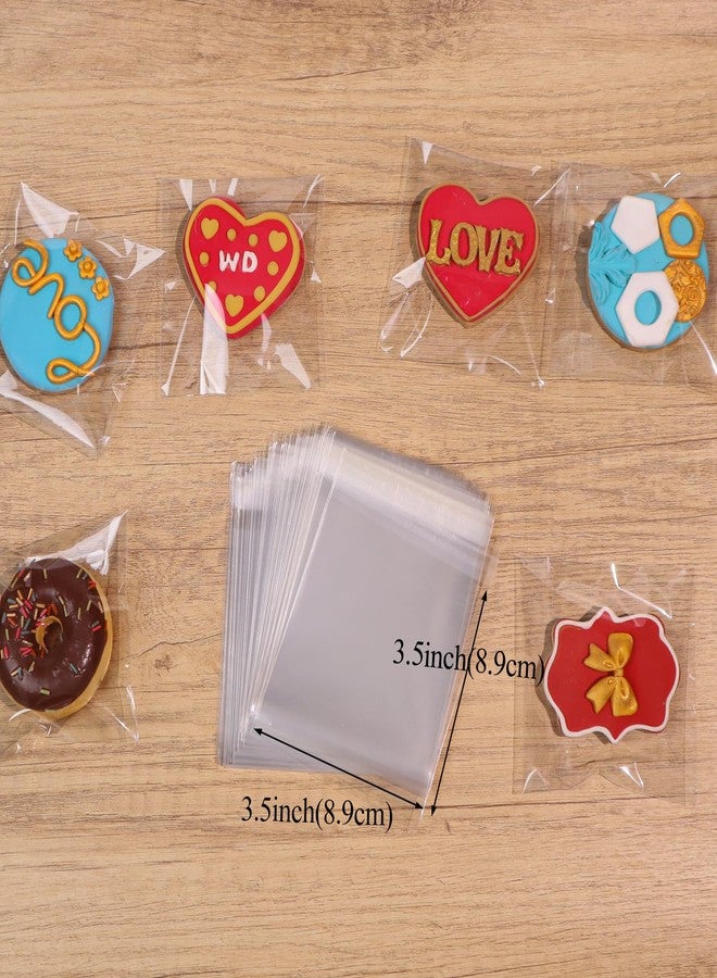TEMLQPACK100Pcs 3.5 x3.5Inch Self Sealing Cellophane Bags for Cookies, Macarons, Brownies, Donuts, Snacks, Treats & Candy - Perfect for Valentine's, Wedding, Shower & Party Gift Bags - Image 3