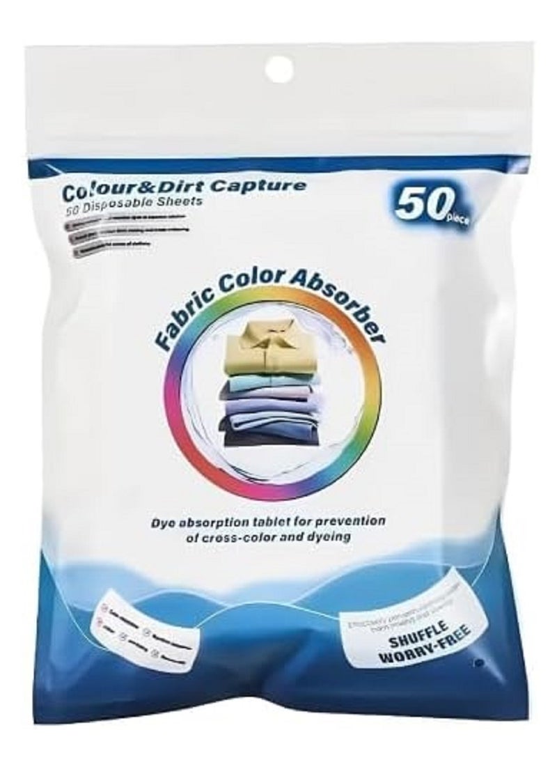 مناديل امتصاص الألوان للغسيل، ٥٠ مناديل امتصاص ألوان الأقمشة للاستخدام مرة واحدة، تمنع بهتان الألوان واختلاطها - سهلة الاستخدام، آمنة لجميع الأقمشة. - Image 1