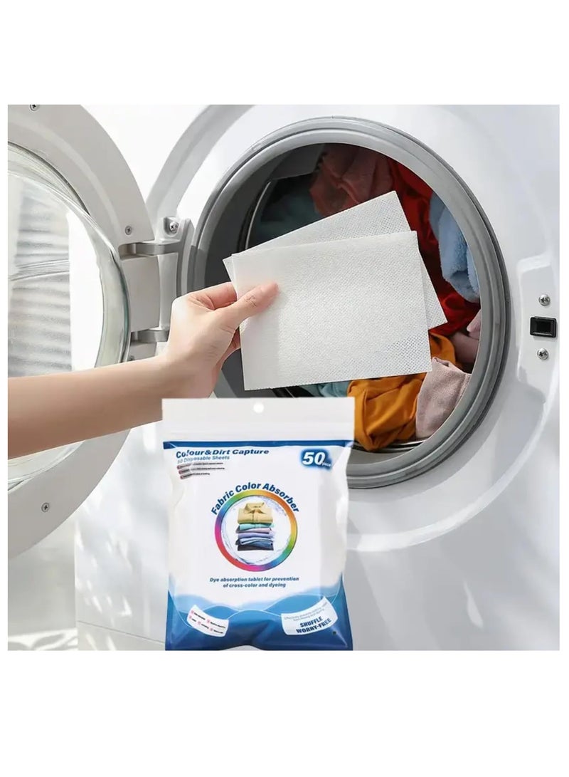 مناديل امتصاص الألوان للغسيل، ٥٠ مناديل امتصاص ألوان الأقمشة للاستخدام مرة واحدة، تمنع بهتان الألوان واختلاطها - سهلة الاستخدام، آمنة لجميع الأقمشة. - Image 2