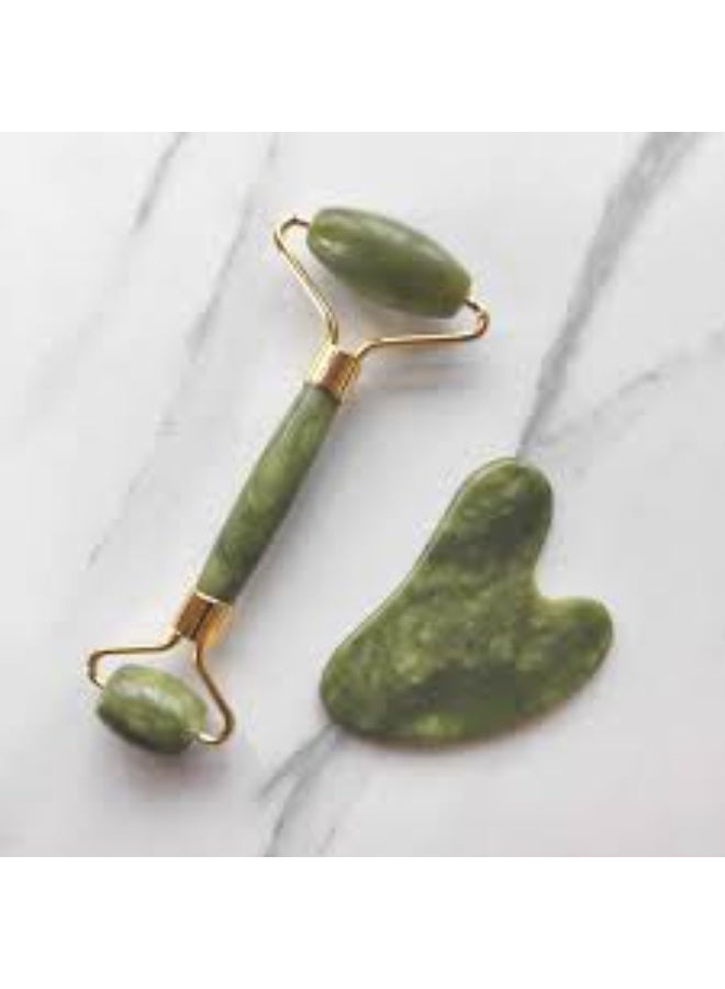 Face Massager Best Natural Green Jade Roller Gua Sha Skin Care Thin Face Guasha Scraping Board - Image 2