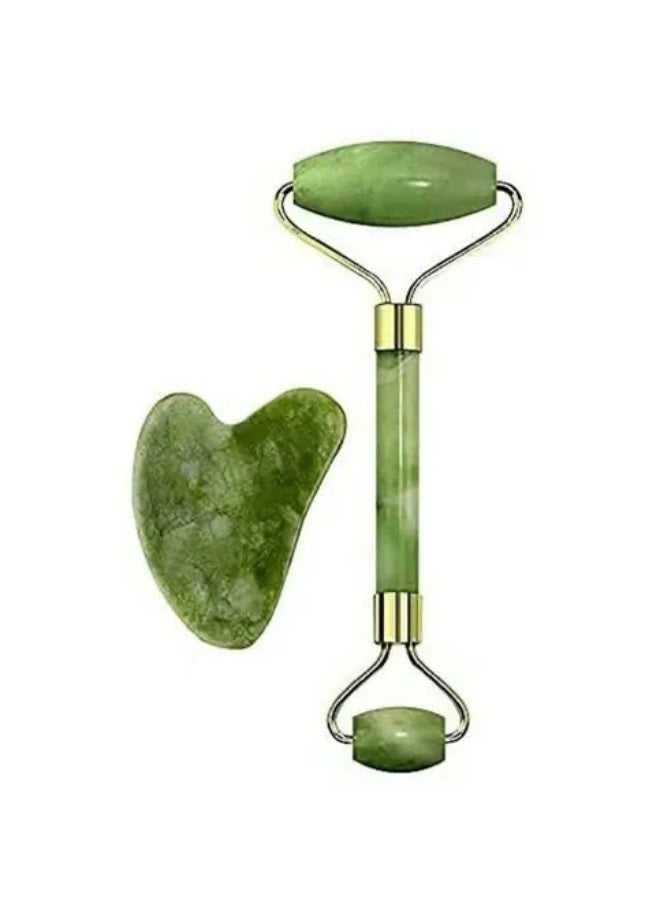 Face Massager Best Natural Green Jade Roller Gua Sha Skin Care Thin Face Guasha Scraping Board - Image 1
