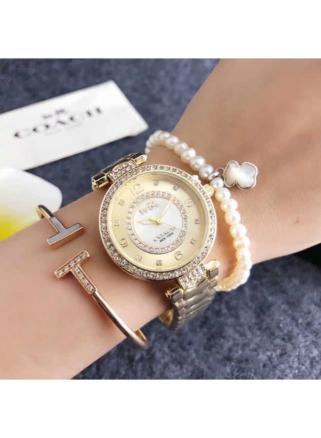 COACH Store Coach Classic Men's and Women's Fashion Multi functional Alloy Round Quartz Watch Stainless Steel Strap 32CM - Image 3