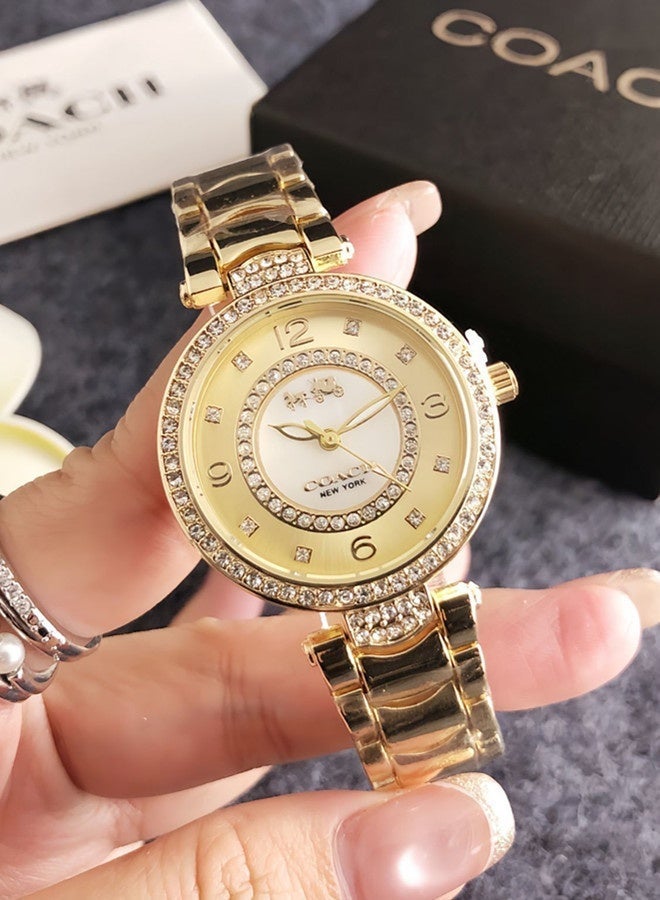 COACH Store Coach Classic Men's and Women's Fashion Multi functional Alloy Round Quartz Watch Stainless Steel Strap 32CM - Image 1