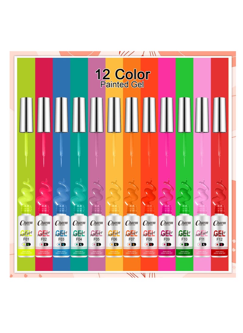 Excefore Luminous Painted Nail Gel Polish Set, Glow In Dark Gel 12 Colors, Neon Drawing Liner Nail Gel For Nail Art, UV LED Gel Liner Nail Art Polish, Nail Polish Set for Party  - Image 2