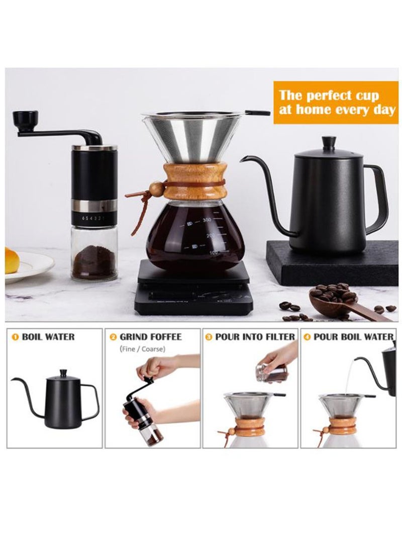 Arabest Hand Brewed Coffee, Coffee Set, Home Coffee Utensils 4-Piece Set, Includes Kettle, Coffee Grinder, Filter Cup and Scale, Black - Image 2