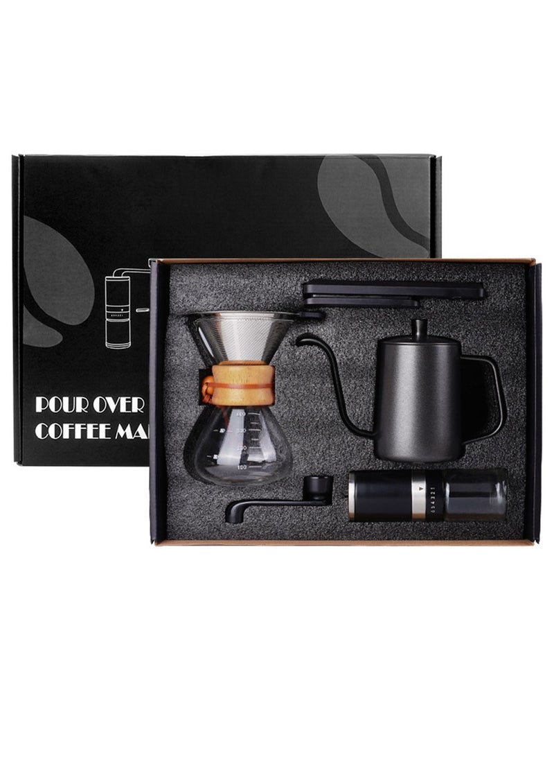 Arabest Hand Brewed Coffee, Coffee Set, Home Coffee Utensils 4-Piece Set, Includes Kettle, Coffee Grinder, Filter Cup and Scale, Black - Image 1