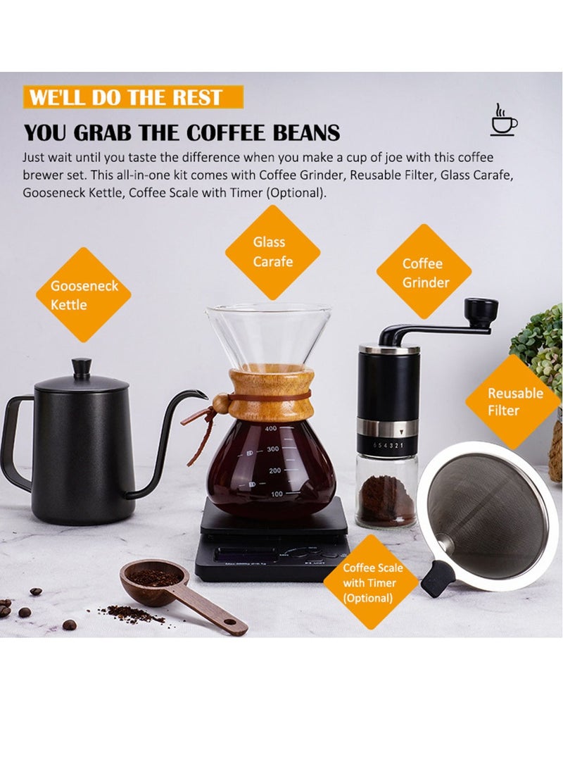 Arabest Hand Brewed Coffee, Coffee Set, Home Coffee Utensils 4-Piece Set, Includes Kettle, Coffee Grinder, Filter Cup and Scale, Black - Image 5