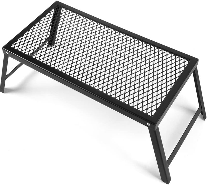 CADARA شواية نار المخيم القابلة للطي، 21.6" × 11.8" شبكة فولاذية ثقيلة مع أرجل، شواية محمولة فوق النار للطهي في الهواء الطلق، باربكيو، نزهة، سوداء - Image 1
