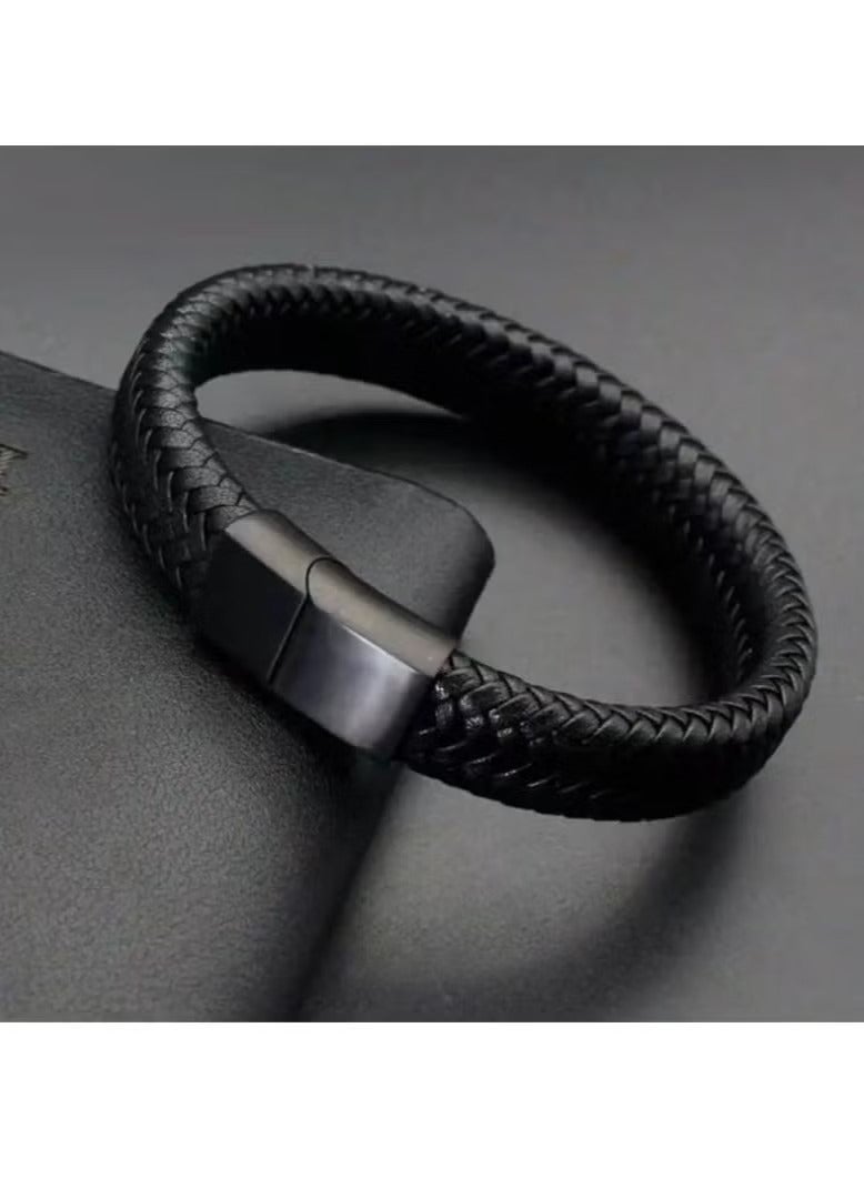 1pcs Men's Black Simple Woven Bracelet - Image 1
