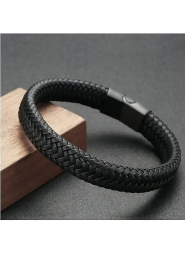 1pcs Men's Black Simple Woven Bracelet - Image 3