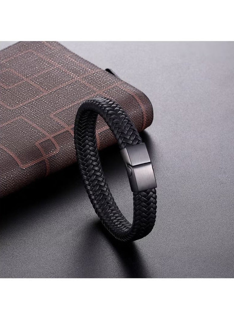 1pcs Men's Black Simple Woven Bracelet - Image 4