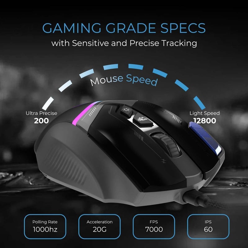 EvoFox Blaze Ultra Value Programmable Gaming Mouse with 8 Buttons and 1000Hz Polling Rate, Gaming Grade DPI 200 to 12800, Ultra Responsive 7000fps, RGB Lights with Music Sync Mode - Image 2