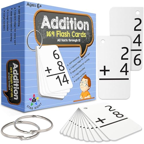 Star Right Education Addition Flash Cards 012 All Facts 169 Cards with 2 Rings Addition Flashcards - Image 1