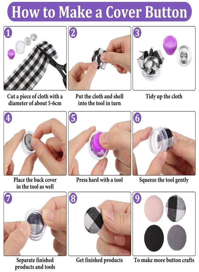 Raiten 100 Sets Cover Buttons Kit with Tools Size Buttons to Cover Self Cover Buttons with Wire Backs DIY Fabric Cloth Cover Buttons (Size 24/0.59 Inch) - Image 4