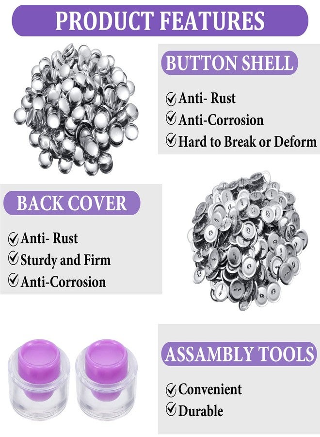 Raiten 100 Sets Cover Buttons Kit with Tools Size Buttons to Cover Self Cover Buttons with Wire Backs DIY Fabric Cloth Cover Buttons (Size 24/0.59 Inch) - Image 2
