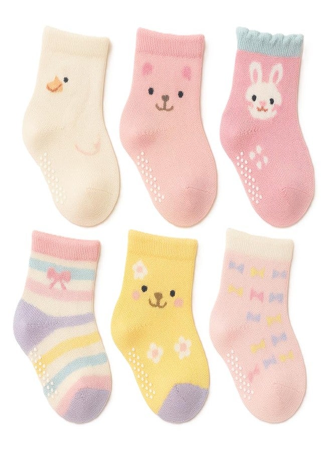 CUTEABLY Organic Cotton Anti-Skid Baby Socks, Non-Slip Grip Dots, Pack of 6 Pairs (Mix - print) (IN, Age, 18 Months, 24 Months, Girl) - Image 1