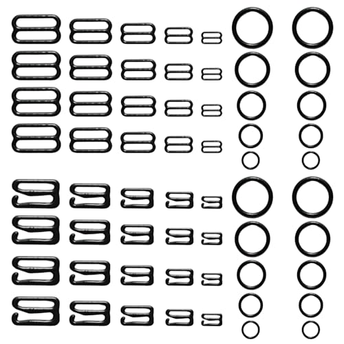 Lilaly 60 Pcs 8mm 10mm 12mm 15mm 20mm Bra Hooks for Straps 3 Styles Sewing Hooks Bra Rings and Sliders for Bra Straps(Black) - Image 1