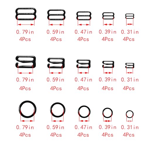 Lilaly 60 Pcs 8mm 10mm 12mm 15mm 20mm Bra Hooks for Straps 3 Styles Sewing Hooks Bra Rings and Sliders for Bra Straps(Black) - Image 2