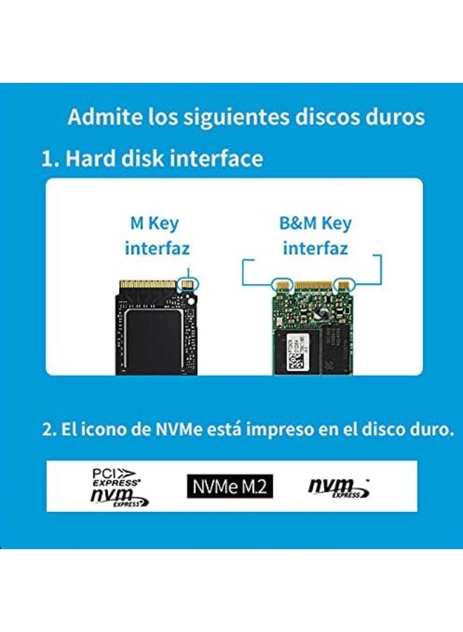 علبة هارد M.2 NVMe و SATA - محول USB 3.1 بسرعة 10 جيجابايت، منفذ Type-C، خامات احترافية طويلة الأمد تتحمل درجات الحرارة وغير قابلة للانكماش أو التمدد - Image 3