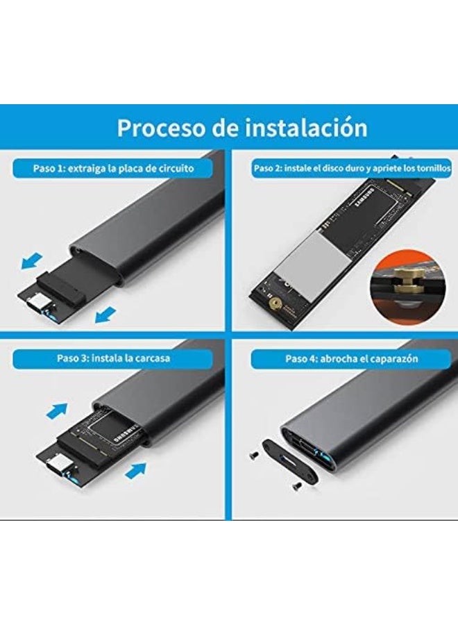 علبة هارد M.2 NVMe و SATA - محول USB 3.1 بسرعة 10 جيجابايت، منفذ Type-C، خامات احترافية طويلة الأمد تتحمل درجات الحرارة وغير قابلة للانكماش أو التمدد - Image 4