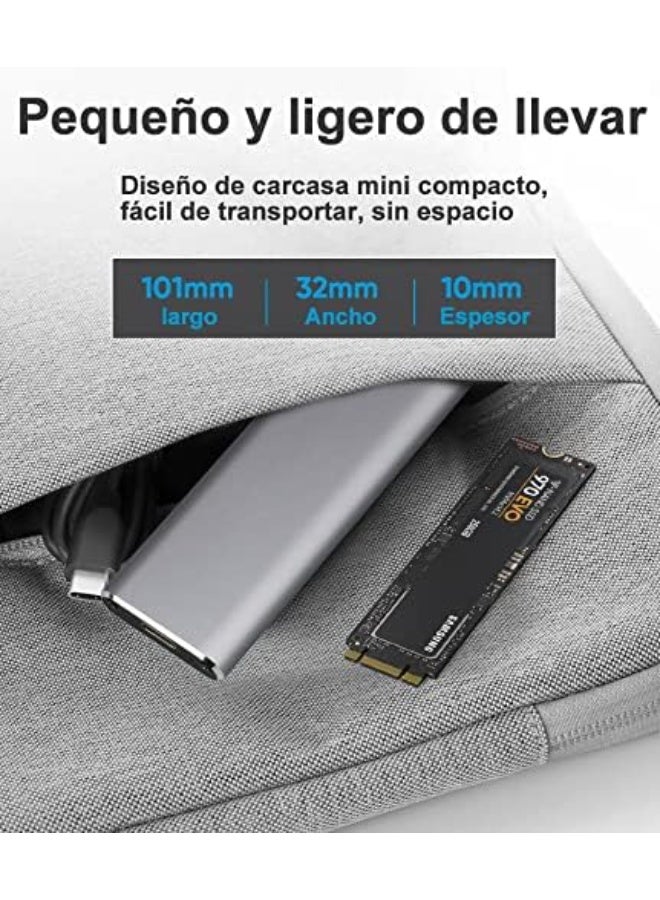 علبة هارد M.2 NVMe و SATA - محول USB 3.1 بسرعة 10 جيجابايت، منفذ Type-C، خامات احترافية طويلة الأمد تتحمل درجات الحرارة وغير قابلة للانكماش أو التمدد - Image 5