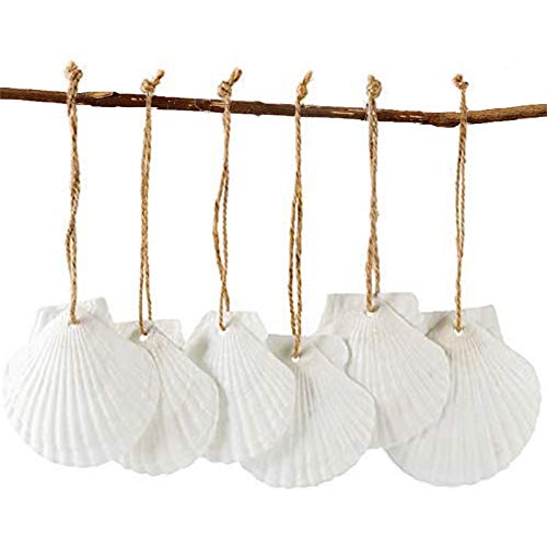 SINKOO 16PCS Natural Sea Shells 2.5"-3.5" Perforation Scallop Shells with Rope,for Christmas Tree Ornaments & DIY Hanging Home Deocration Craft Shells - Image 5